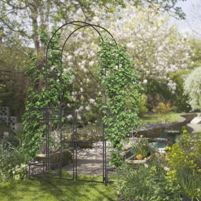 Outsunny 7' Metal Garden Arch Arbor with Gate, Black