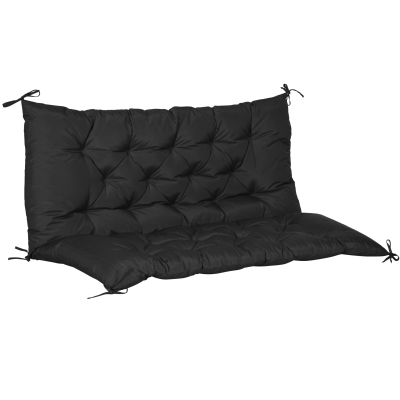 Outsunny 2 Seater Garden Bench Cushion, Thick Outdoor Non-Slip 2 Seater Soft Pad With Backrest for Garden Patio, 47" x 43" x 5", Black