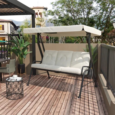 Outsunny 3-Seat Patio Swing Chair, Weather-Resistant, Cream White