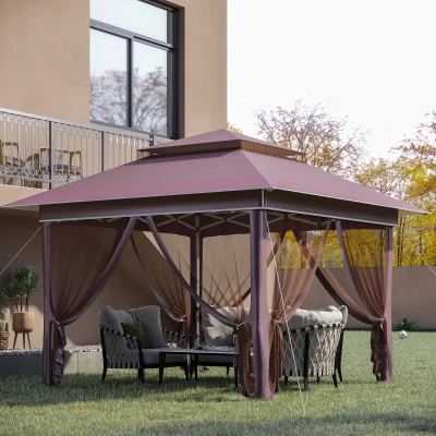 Outsunny 12' x 12' Pop Up Canopy Tent, Brown with Netting