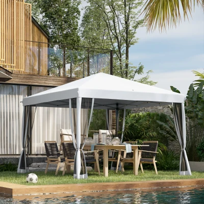 Outsunny 10' x 10' Pop Up Gazebo with Mesh Walls, Cream White