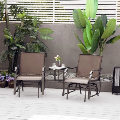 Outsunny Outdoor Glider Loveseat with Coffee Table, Brown