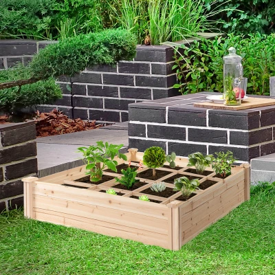 Outsunny 3.9x3.9 Wooden Garden Box, Elevated Design, Natural