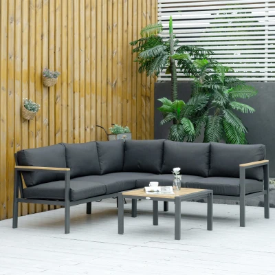 Outsunny 4-Piece Outdoor Sectional Sofa Set, Gray Cushions