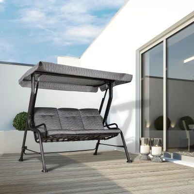 Outsunny 3-Seat Patio Swing Chair, Adjustable Canopy, Black