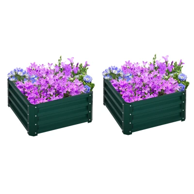 Outsunny 2' x 2' x 1' 2-Pieces Raised Garden Bed with Galvanised Steel Frame for Vegetables, Flowers, Herbs, Green