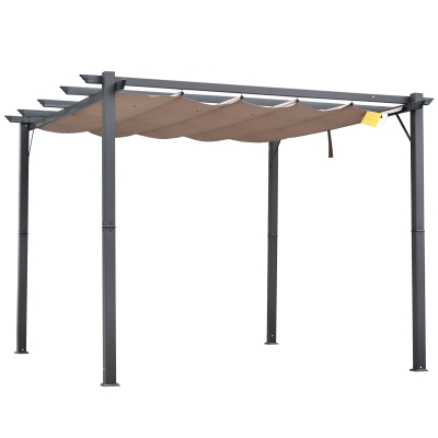 Outsunny Retractable Roof Pergola 10x10 Retractable Canopy 9.8x9.8 Outdoor Shelter for Home & Garden Coffee Brown