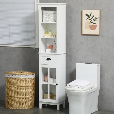 Kleankin Slim Bathroom Storage Cabinet, White Linen Tower