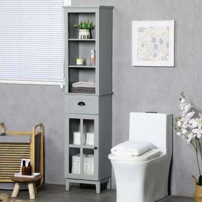 Kleankin Slim Bathroom Storage Cabinet, Gray Linen Tower
