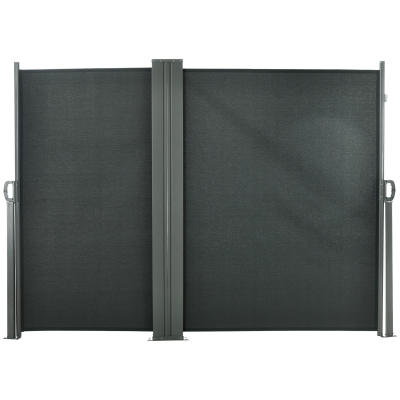 Outsunny Double Retractable Side Awning, 236" x 63" Outdoor Privacy Wall, Patio Screen for Garden, Balcony, Backyard, Grey
