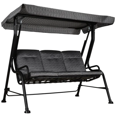 Outsunny 3-Person Porch Swing Chair, Patio Swing Bench with Adjustable Canopy, Removable Thicken Cushion and Weather Resistant Steel Frame for Outdoor, Garden, Poolside, Grey