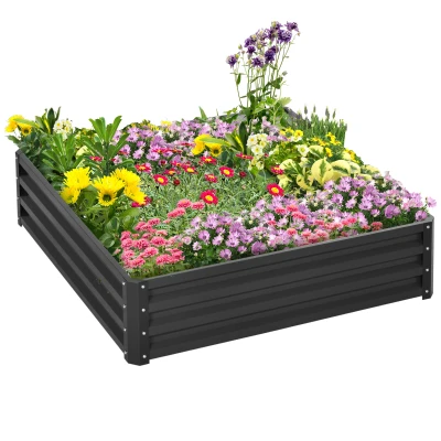 Outsunny 4' x 4' x 1' Raised Garden Bed Galvanized Steel Planter Box for Vegetables, Flowers, Herbs, Grey