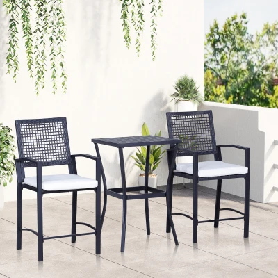 Outsunny 3pcs Rattan Wicker Patio Bar Set with Cushions