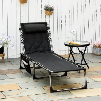 Outsunny Folding Chaise Lounge Chair, 6-Level Reclining, Black