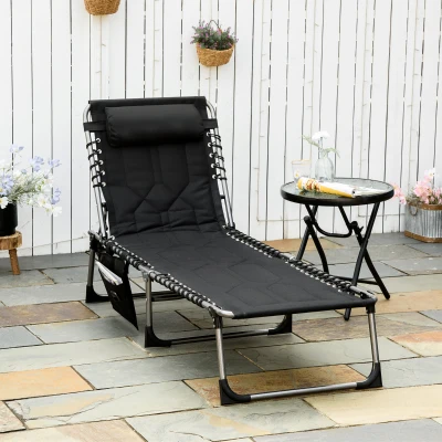 Outsunny Folding Chaise Lounge Chair, 6-Level Reclining, Black
