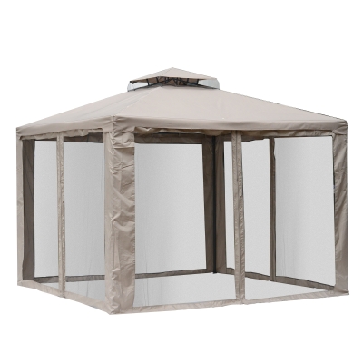 Outsunny 10' x 10' Patio Gazebo Outdoor Pavilion 2 Tire Roof Canopy Shelter Garden Event Party Tent Steel Frame, Brown