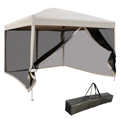 Outsunny 10' x 10' Pop Up Canopy Tent, Instant Party Tent with Breathable Mesh Sidewalls, Easy Height Adjustable, Carrying Bag for Backyard Garden Patio Camping