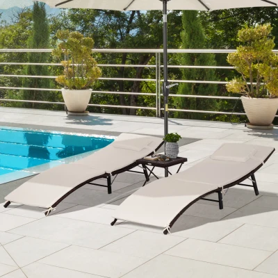 Rattan Lounge Set 77.25"x24"x20.75" Cream White