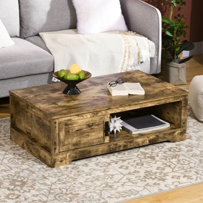 HOMCOM Rustic Coffee Table with Storage, Vintage Brown