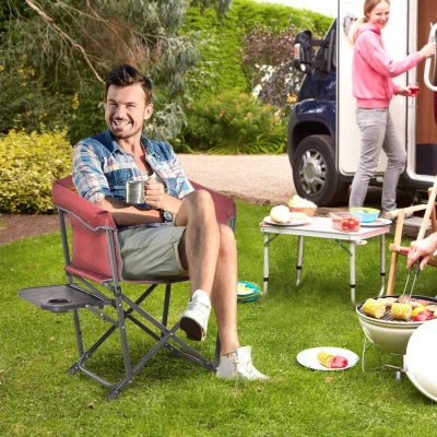 Outsunny Folding Camping Chair, Padded, Portable, Red