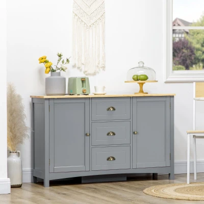 HOMCOM Gray Buffet Cabinet with 3 Storage Drawers for Living Room