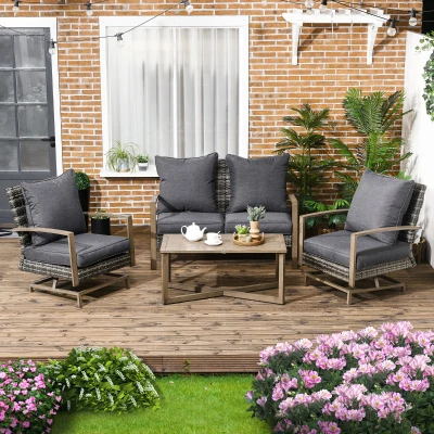 Outsunny 4-Piece Wicker Patio Set, 2 Rocking Chairs, Dark Gray