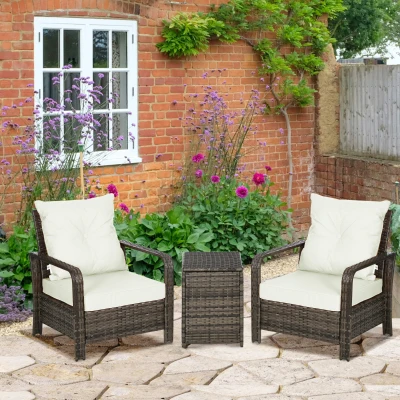 Outsunny 3-Piece Wicker Bistro Set, Outdoor Patio Furniture, Beige