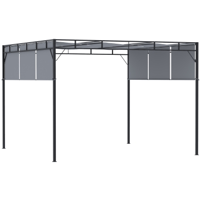 Outsunny 10' x 10' Retractable Pergola Canopy, Patio Gazebo Sun Shelter with Steel Frame for Garden, Lawn, Backyard and Deck, Dark Grey