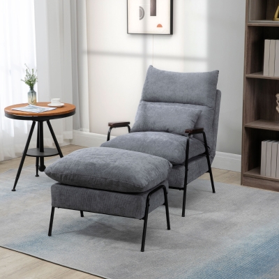 HOMCOM Reclining Accent Chair with Ottoman, Adjustable Backrest, Light Gray
