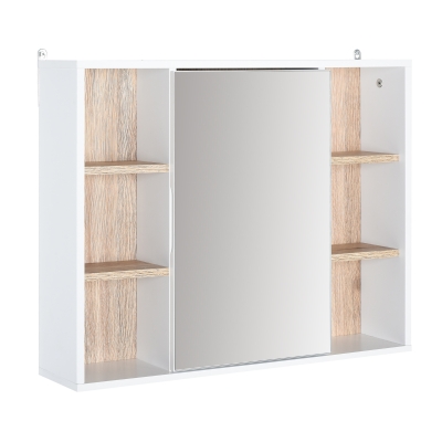 HOMCOM Wall-Mounted Bathroom Medicine Cabinet with Mirror, Over Toilet Bathroom Vanity Cabinet White & Oak