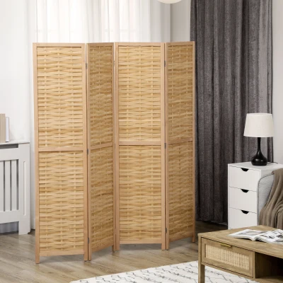 HOMCOM 4-Panel Bamboo Room Divider, Folding Privacy Screen, Natural