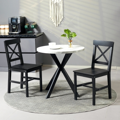 HOMCOM Wooden Dining Chairs Set of 2, Kitchen Chairs with Cross Back, Solid Structure for Living Room and Dining Room, Black