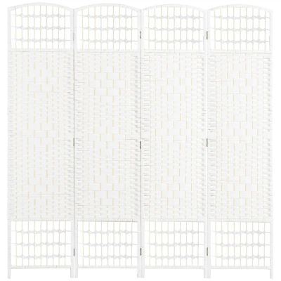 HOMCOM 4 Panel Folding Room Divider, Portable Privacy Screen, Wave Fiber Room Partition for Home Office, White
