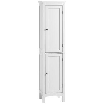 kleankin Tall Bathroom Cabinet, Freestanding Storage Organizer with Adjustable Shelves and Cupboards, 15" x 13" x 63", White