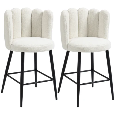 HOMCOM Faux Cashmere Bar Stools Set of 2 Counter Height Bar Stools with Back for Home Kitchen, 20.5"x19.7"x36.6", Cream