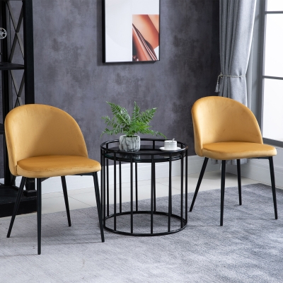 HOMCOM Set of 2 Mid-Back Dining Chair, Mid-Back Velvet-touch Upholstery Kitchen Chair for Living Room Dining Room, Yellow
