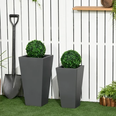 Outsunny 2-Pack Stackable Planter Set, 22in & 18in, Gray