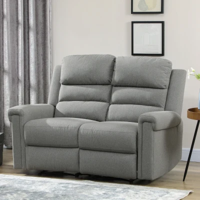 HOMCOM 2-Seater Fabric Recliner Sofa with Pull Tab, Gray