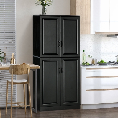 HOMCOM 71" Freestanding Kitchen Pantry Cabinet, Storage Cabinet with 4 Hinged Doors and Adjustable Shelves, Black