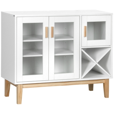 HOMCOM Kitchen Sideboard, Coffee Bar Cabinet, Buffet Cabinet with 4-Bottle Wine Rack, Glass Door and Adjustable Shelves, White