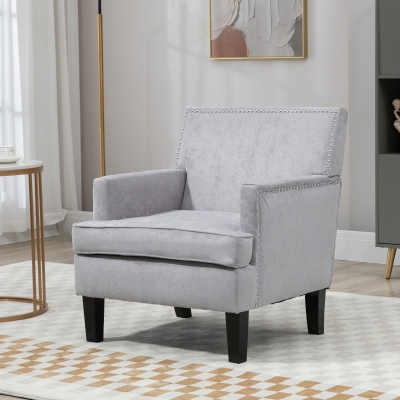 HOMCOM Modern Velvet Accent Armchair, Light Gray