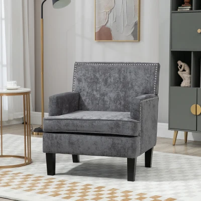 HOMCOM Modern Velvet Accent Armchair, Dark Gray