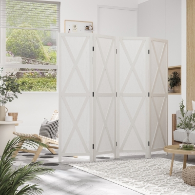 HOMCOM 4-panel Wall Partition Farmhouse Room Separator with Foldable Design Wooden Frame 5.6FT, White