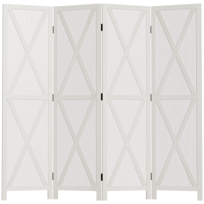 HOMCOM 4-panel Wall Partition Farmhouse Room Separator with Foldable Design Wooden Frame 5.6FT, White