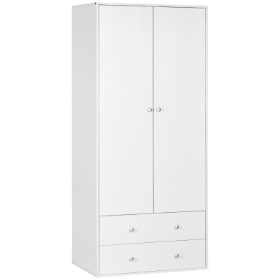 HOMCOM Modern Wardrobe Closet Armoire with 2 Drawers and Hanging Rod, Clothes Storage Organizer with Anti-tipping Design for Bedroom, White