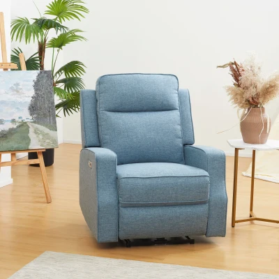 HOMCOM Electric Power Recliner Chair with USB, Linen Upholstered, Blue