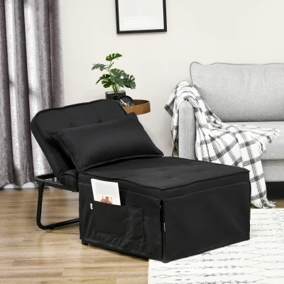 HOMCOM 4-in-1 Ottoman Sofa Bed, Tufted Sleeper Chair with Pillow, Black