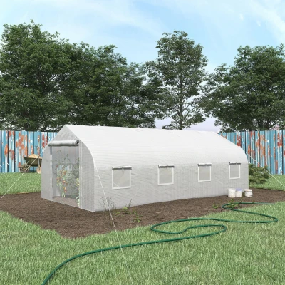 Outsunny 20' x 10' Walk-in Tunnel Greenhouse, White