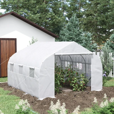 Outsunny 11.5' x 10' Walk-in Greenhouse, White with Zippered Door