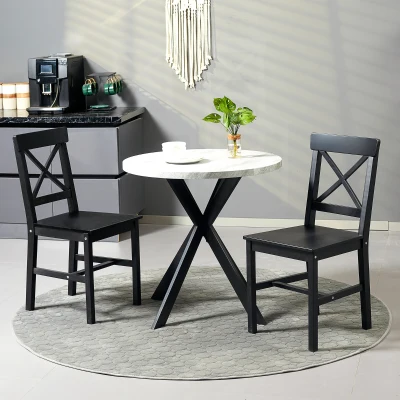 HOMCOM Farmhouse Wooden Dining Chairs Set of 2, Cross Back, Black